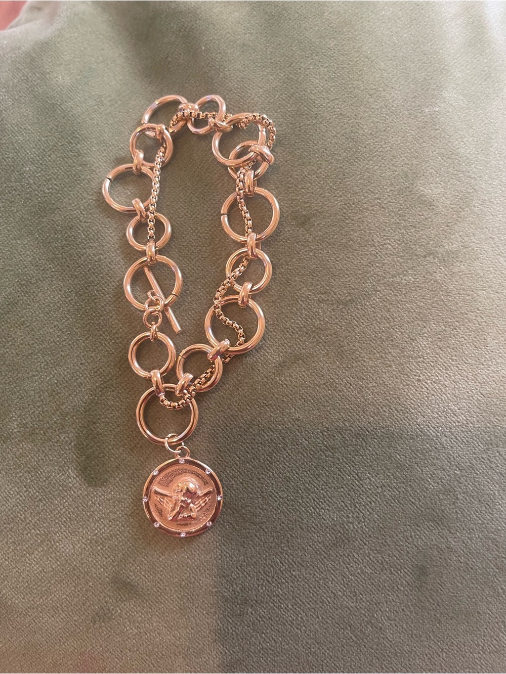 Gold-Tone Circle Link bracelet with Medallion Pendant